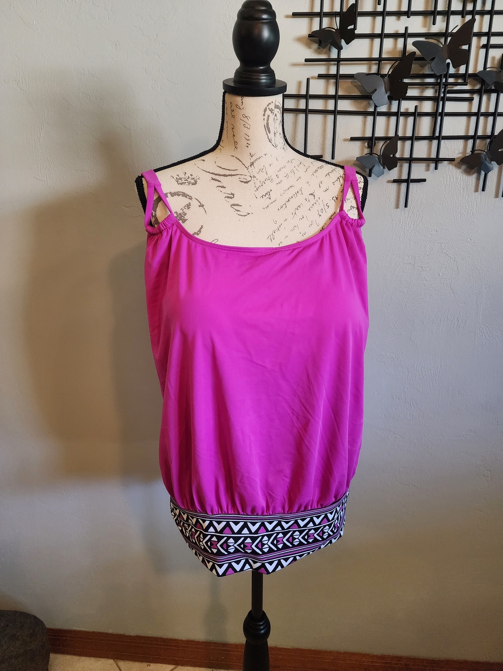 Swimsuits For All Bright Purple Tankini top with Patterned Hem